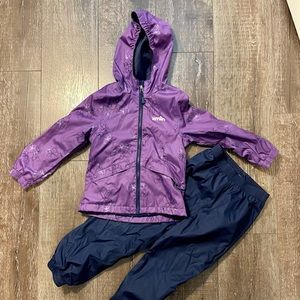 ☕️Purple & navy girls’ 4/5 raincoat & splash pants